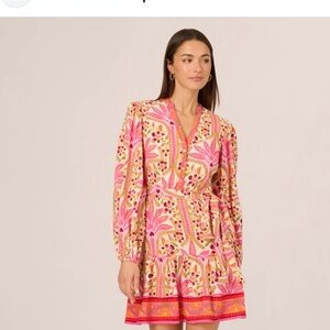Alex Marie Vibrant Pink Floral Long Sleeve Dress